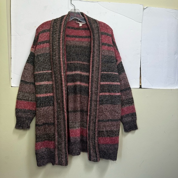 ESPRIT Open Front Stripe Cardigan Sweater Shawl Collar Pockets Cotton Soft Cozy - Picture 10 of 16